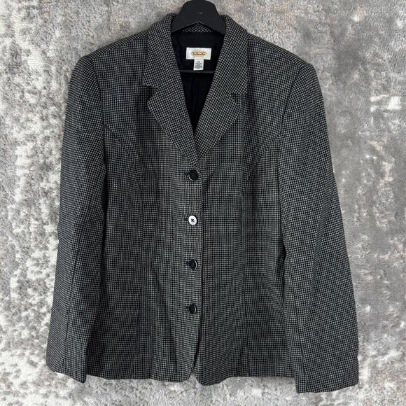 Talbots Size 12 Wool Career Notched Blazer Jacket Black/White Long Sleeve Button - Picture 1 of 9